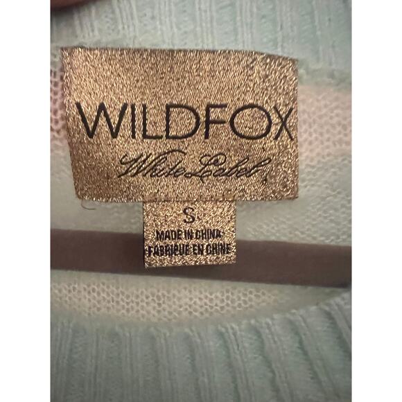 WILDFOX Bridgitte SEQUIN HEART STRIPED Sweater AQUA S Wool Blend boxy Fairy Tee - Picture 4 of 6